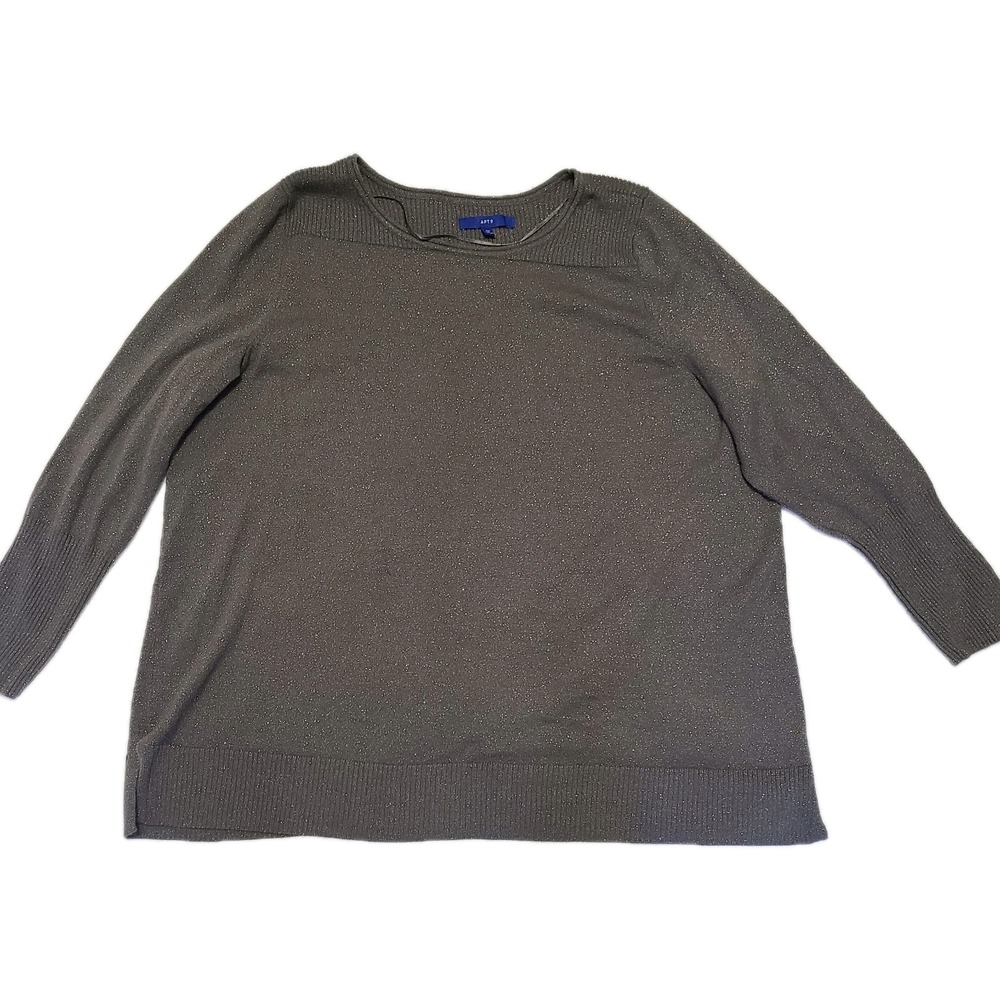 APT 9 Women's Plus Size 2X Gray Ribbed Knit Sweater Metallic Accents Long